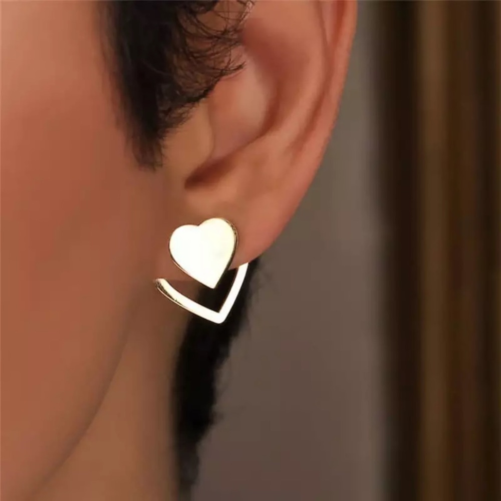 Gold Double Heart Earrings - Picture 2 of 5